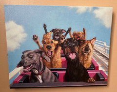 Funny Dogs Riding Roller Coaster Canvas Picture, Amusement Park, 20 L” x 16 W