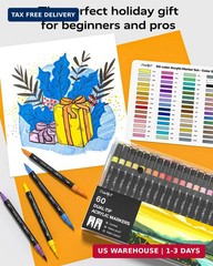 JusArt 24 Colors Dual Tip Acrylic Paint Pens Markers, Brush and Fine Tip, Premiu