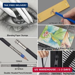 PANDAFLY 80 Pack Drawing Set Sketching Kit, Pro Art Supplies with 3-Color Sketch