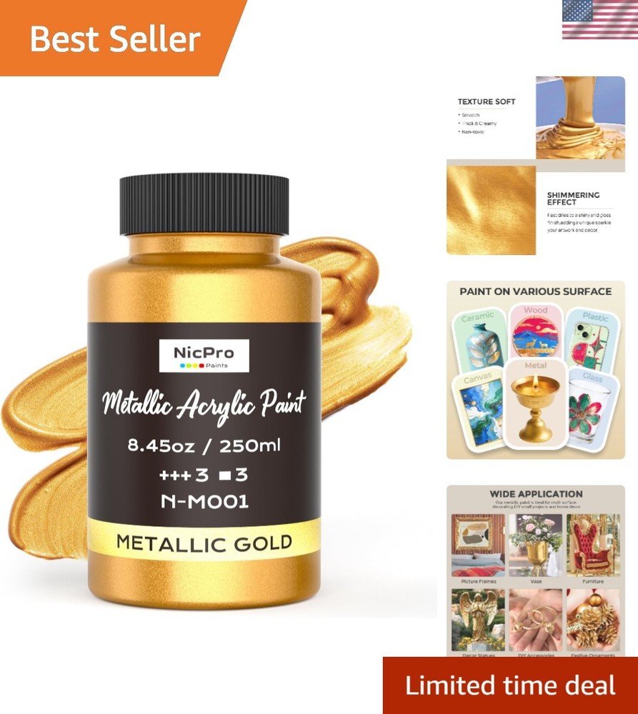 Metallic Gold Acrylic Paint, 8.45Oz/250Ml Large Gold Leaf Paint, Non Toxic, Non