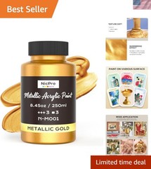 Metallic Gold Acrylic Paint, 8.45Oz/250Ml Large Gold Leaf Paint, Non Toxic, Non