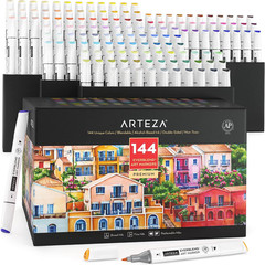 ARTEZA Art Markers Set of 72 Colors, Everblend Dual Tip Markers with Organizer B