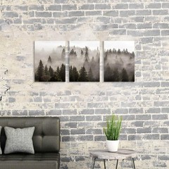 Foggy Forest Picture Wall Art: Landscape Painting Misty Pine Trees Artwork Pr…