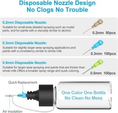 No-Clean Airbrush Kit with Disposable Nozzle (50pcs x 0.2mm & 100pcs x 0.3mm ,,,