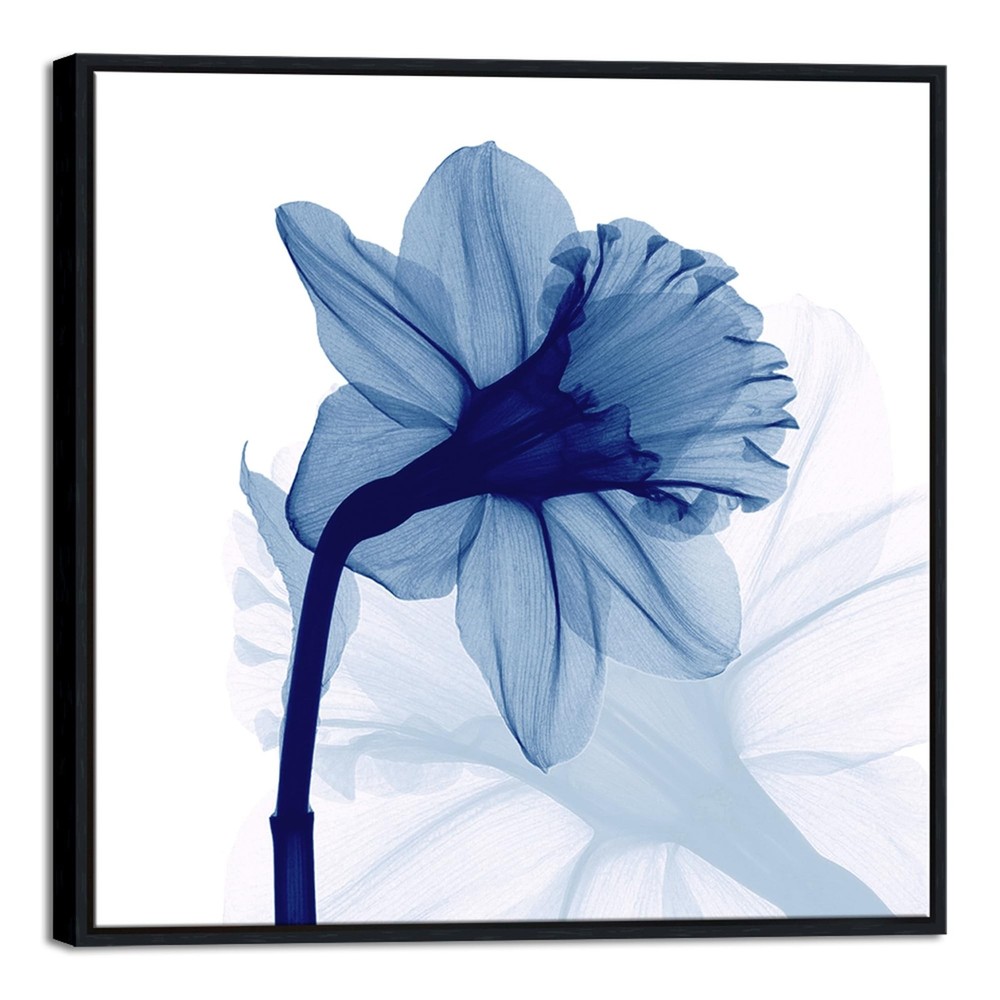 Pyradecor Large Black Framed Wall Art One Panel Blue Flickering Flower Painti…