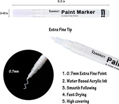 TZARROT White Paint Pen, 8 Pack 0.7Mm Acrylic Paint Pens with 2 White 2 Black 2