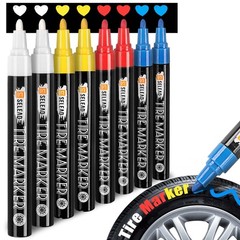 Tire Marker White Red Yellow Blue – 8 Pack Paint Pens for Car Tires Lettering