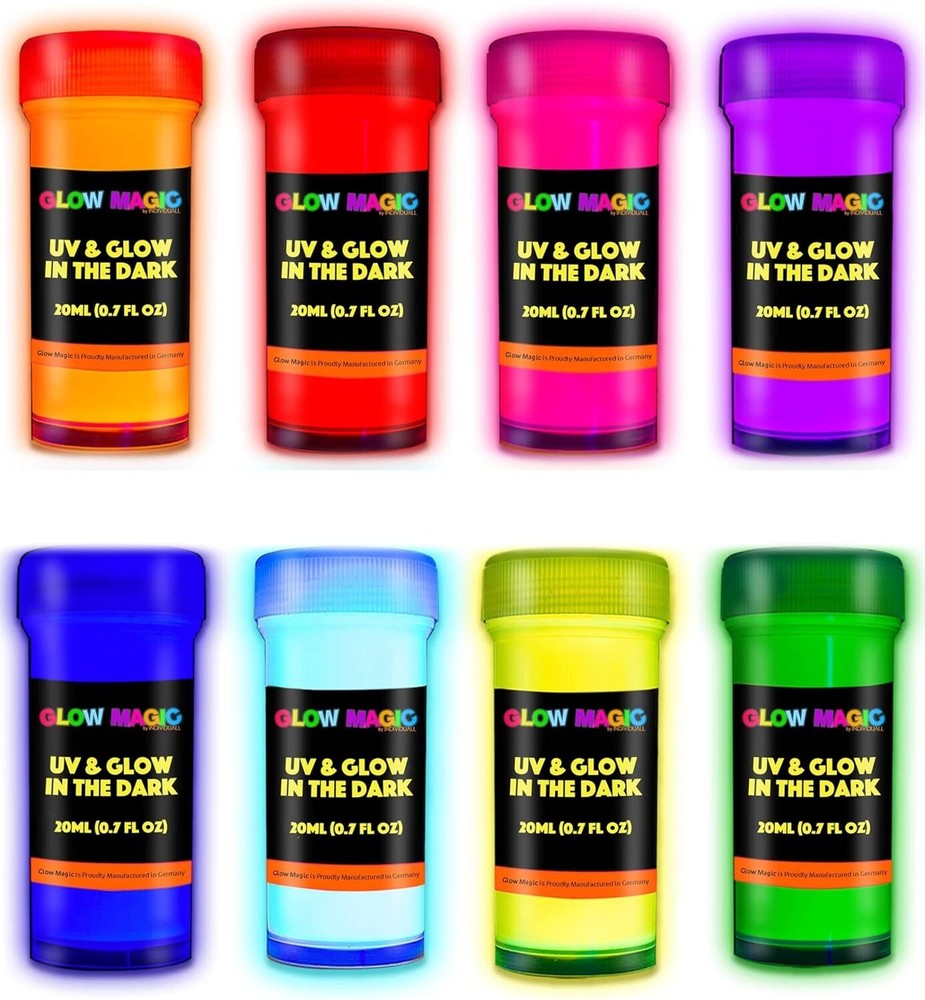 Neon Nights Glow in the Dark Paint – Set of 8, 20 Ml Acrylic Paints for Outdoor