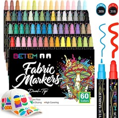 60 Colors Dual Tip Acrylic Paint Pens Markers, Fabric Decorating Kits Water-…