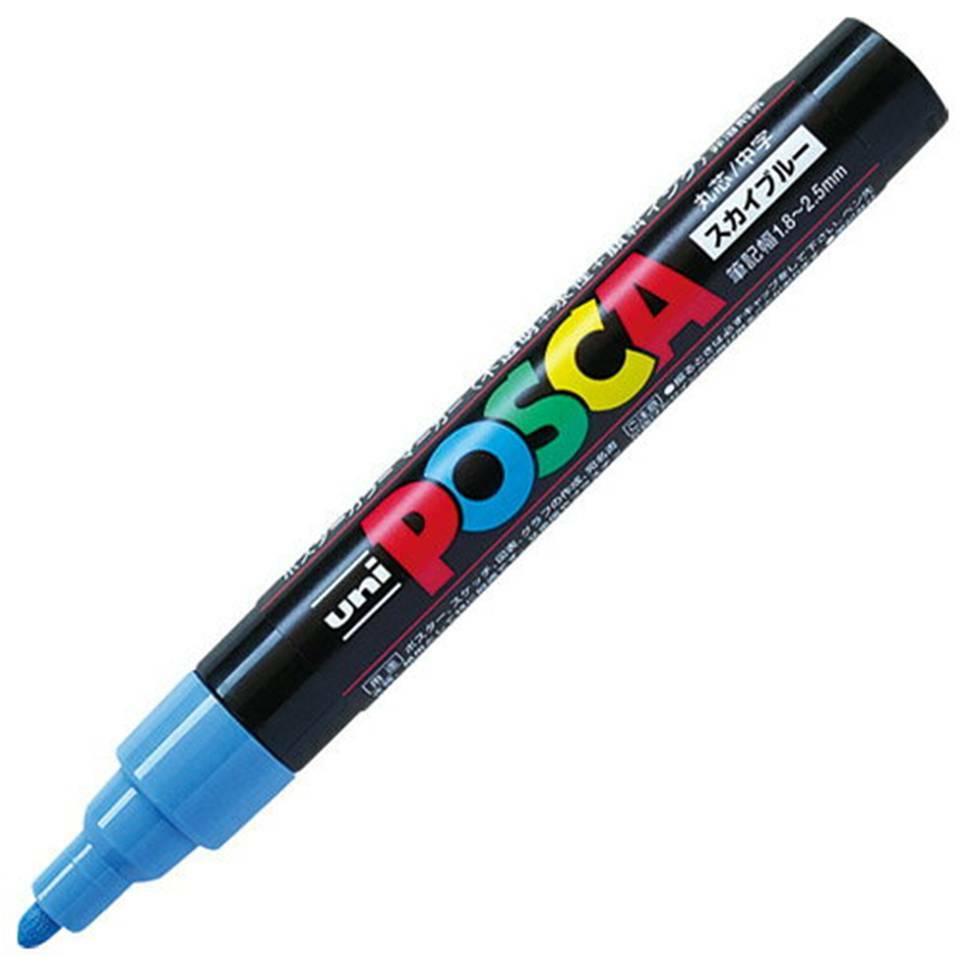Uni Posca PC5M.48 Water-Based Paint Marker, Medium Point, Sky Blue