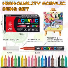 72 Acrylic Paint Markers, Soft Brush Tip Acrylic Markers for Rock Painting, Wood