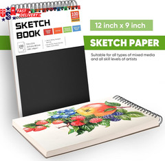 9″ X 12″ Sketch Book, 100 Sheets Top Spiral Bound Sketchbook with Acid-Free 68Lb