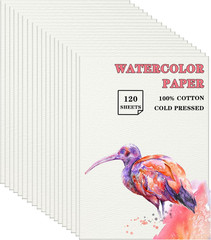 120 Sheets 100% Cotton Watercolor Paper 7 X 10, 140Lb/300Gsm Heavyweight Cold Pr