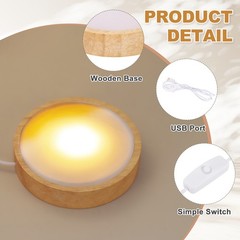 LED Light Base, 3.1″ Wood LED Light Stand for Crystal, 7 Color Light