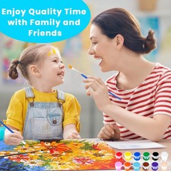 60 Pack Mini Acrylic Paint Set with 12 Washable Colors and 120 Brushes for Art