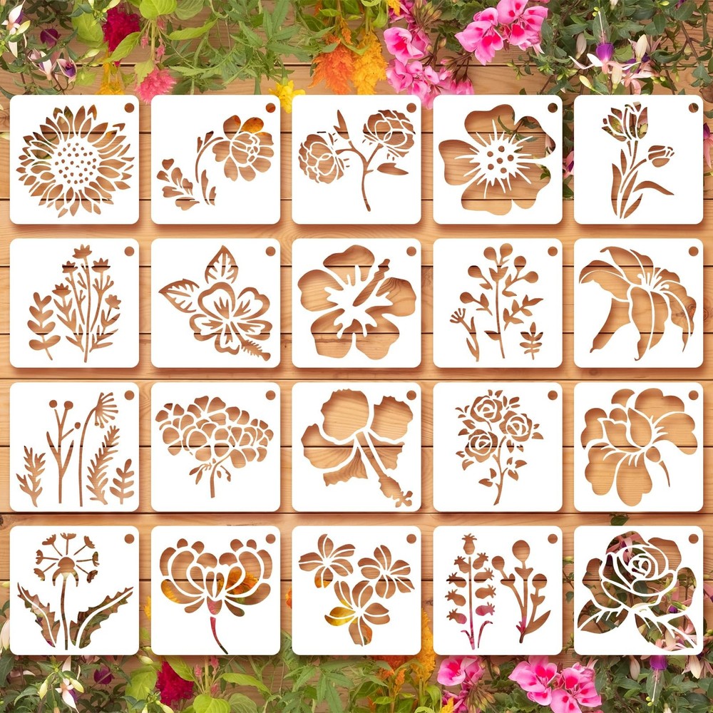 Ymapinc 20 Pcs 2.95 Inch Flower Stencils for Crafts, Rock 2.95*2.95 inches