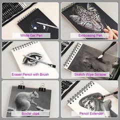 HIFORNY 60 Pcs Drawing Kit Sketching Pencils with Sketchbook for Artists