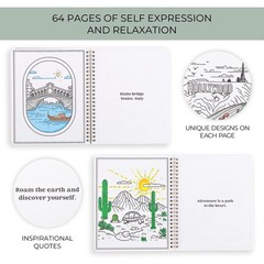 Adult Coloring Book Set of 2 Adventures Landmarks Scenery Wanderlust Journeys