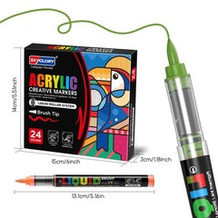 SKYGLORY 24 Colors Brush Tip Acrylic Paint 1 Count (Pack of 24), SG-24