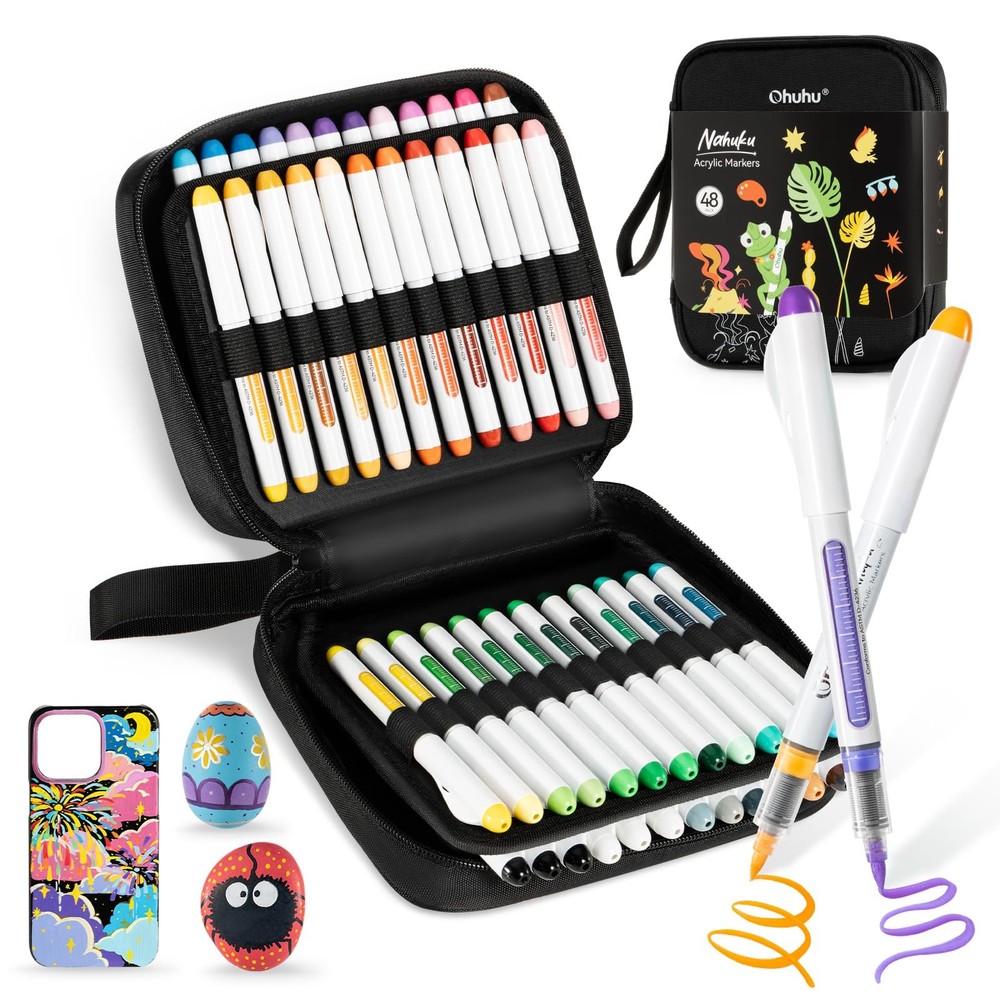 Ohuhu Acrylic Paint Markers Brush Tip: 48 1 Count (Pack of 48), Multicolor