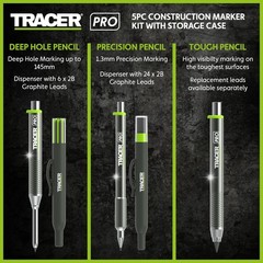 5-Piece Construction Marker Kit with Storage Case – Aluminum Carpenter Pencils,