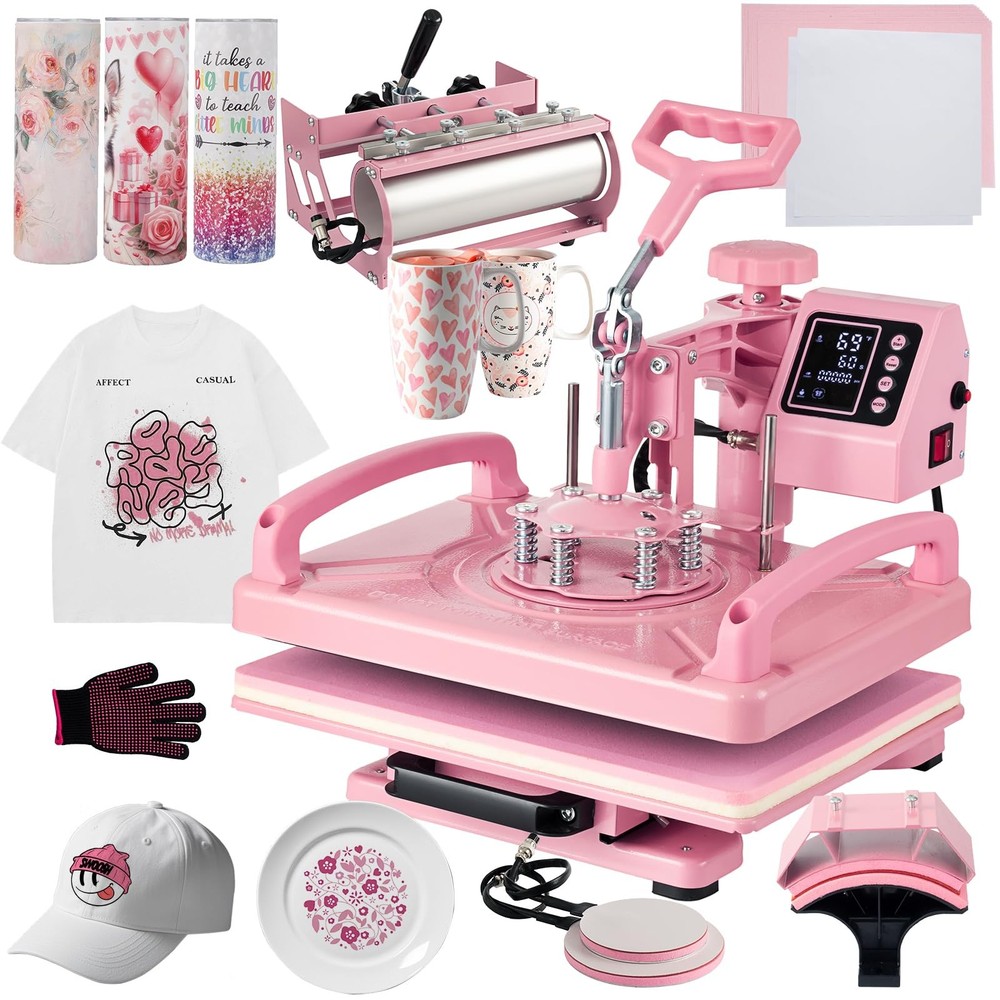 Heat Press Machine 12 X15 5 in 1 Tumbler T Shirt Pink Hitgrand 12×15 inch Combo