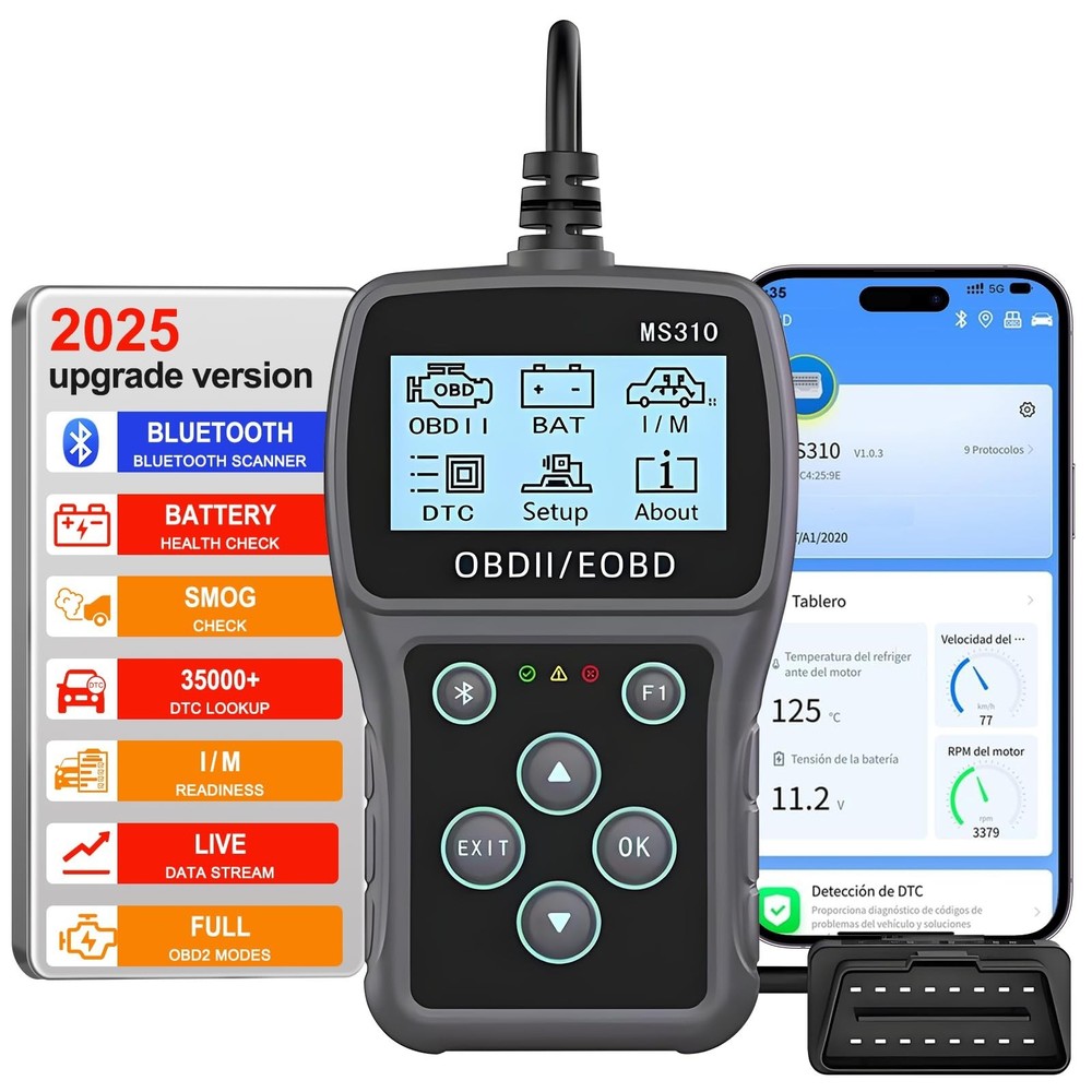 Bluetooth OBD2 Scanner Diagnostic Tool with Battery Tester: Check Engine Code…