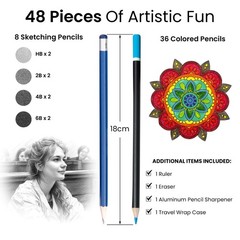 Coloring Pencils Wrap Set with Vivid Colors – 47-Piece Artist Grade Drawing &…