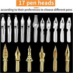Calligraphy Pens Set – 17 Pieces Stainless Steel Pen Nibs black