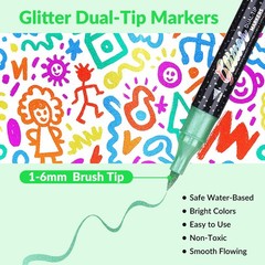 Glitter Brush Markers Pens,72 Colors Dual Tip Glitter Pens Set 36 Pack Metall…