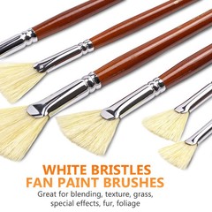 Artist Fan Paint Brush Set of 7, White Hog Bristle Natural Hair Anti-Shedding…