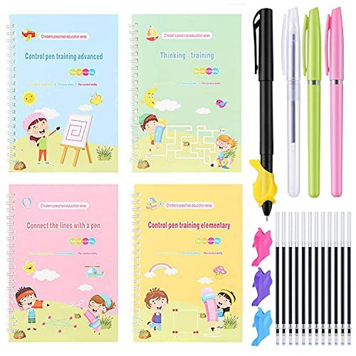 4Pc Magic Practice Copybook for Kids Number Letter Tracing Book with Pen Set