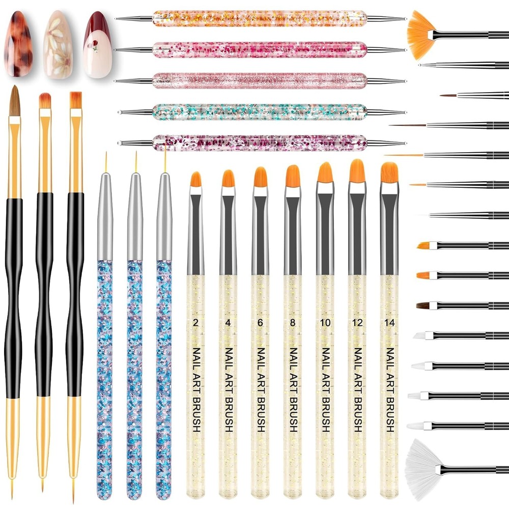 33PCS Nail Art Brushes Set, Nail Art Tools, Nail Design Tools with Polygel Brush