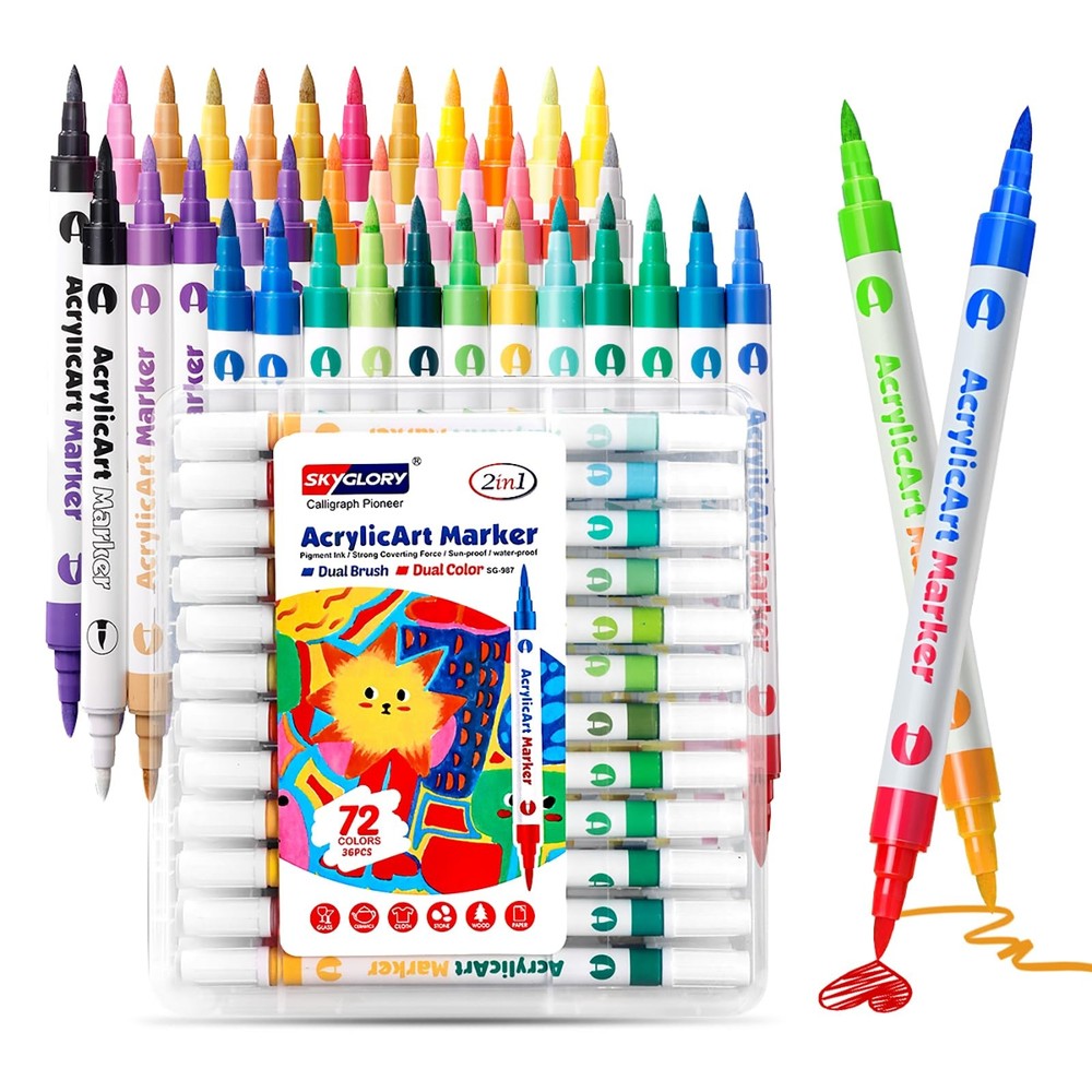 72 Colors Acrylic Paint Markers Dual Brush Tip Pens Set 36 Packs Kit PC