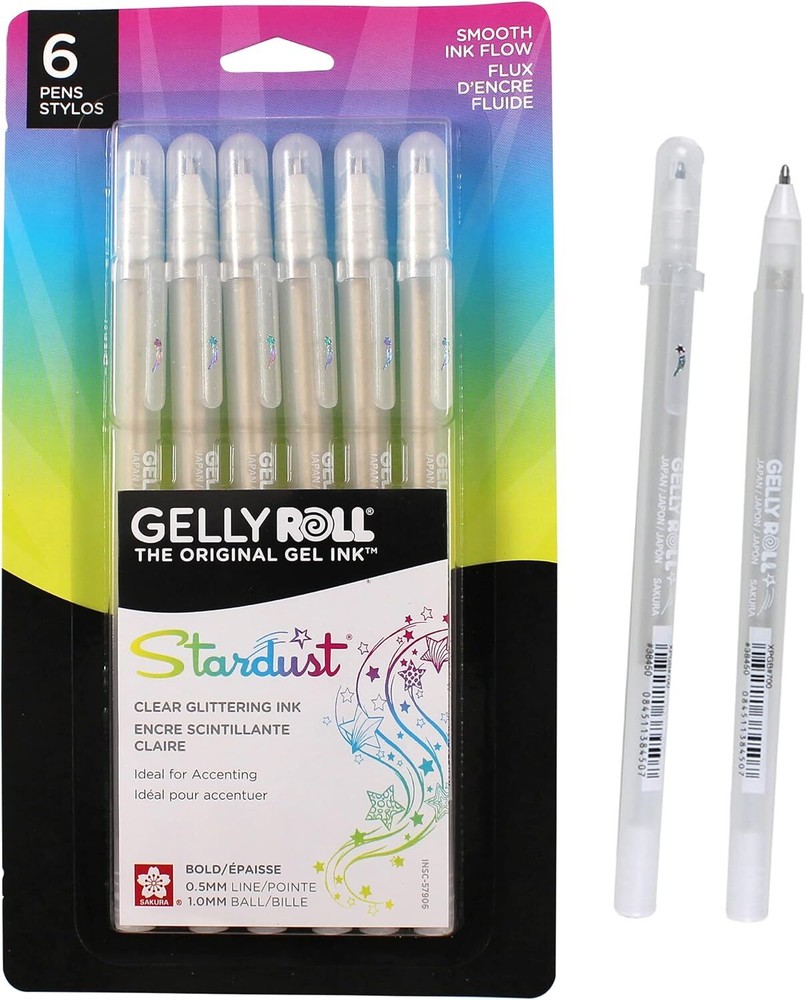 Sakura Gelly Roll Stardust Gel Pens Set of 6 Clear Glitter Ink Bold Point