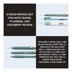 6pk Writing Kit: Pens, Mech Pencils, Highlighter – Dark Sage