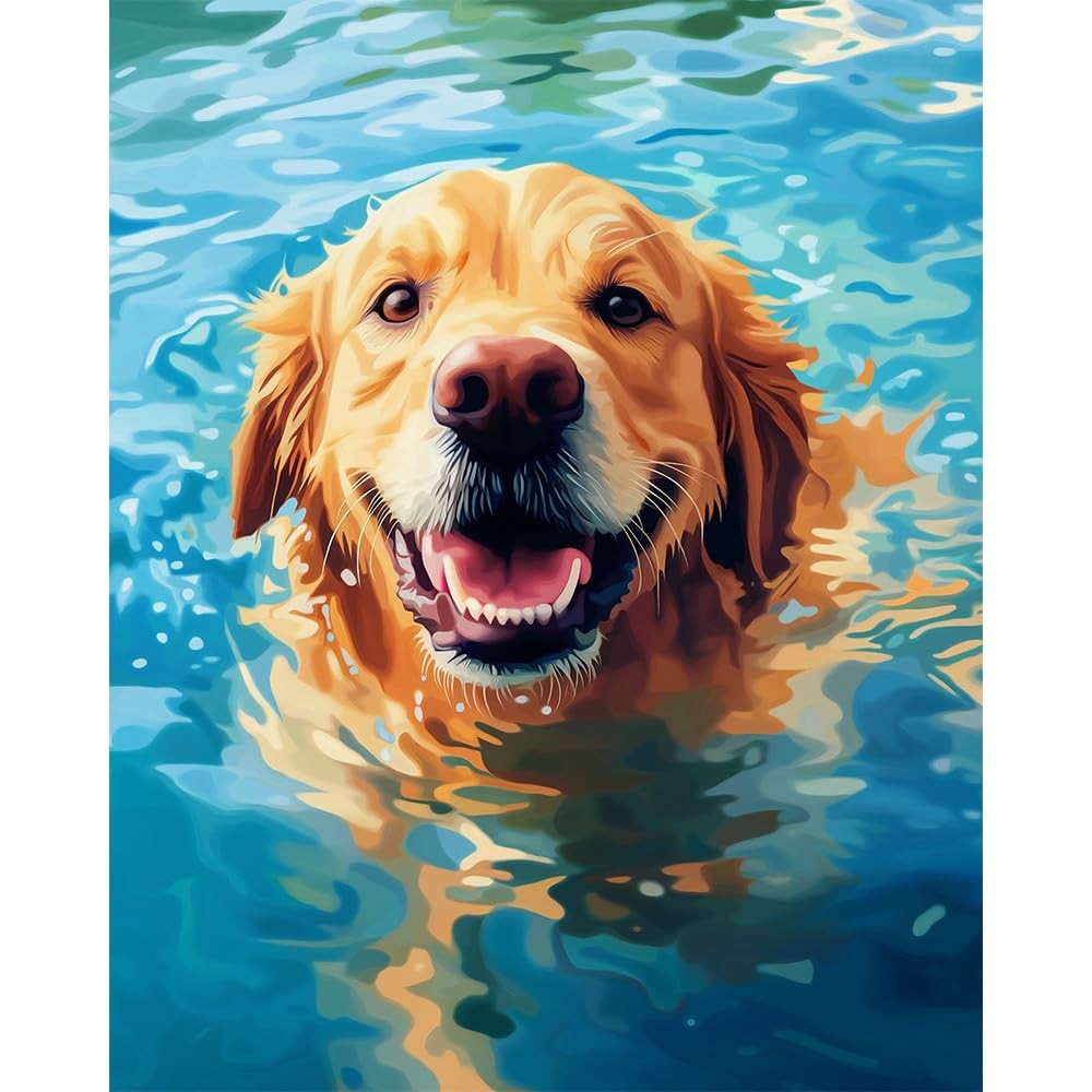 Paint by Numbers Kit for Adults Beginner – Swimming Dog Adult Paint by Number Ki