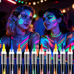 Glow in the Dark Face Paint Markers, 10 Colors UV Neon Body Paint Pens, Waterpro