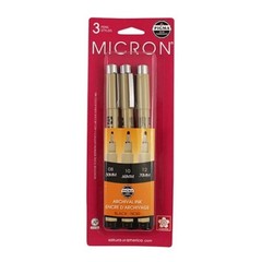 Sakura Pigma Micron Pen Black Ink 3/Pk Sizes 08-10-12 No Bleed Arts Craft Paint