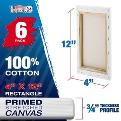 6 Pack of US Art Supply 4″ x 12″ Acrylic Primed Cotton Duck Stretched Canvas