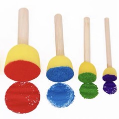 28 Pc Round Sponge Foam Brush Set Wooden Handle Tools for Kids Painting Crafts