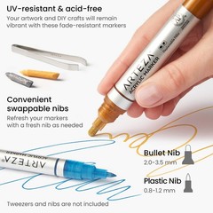 Metallic Acrylic Paint Markers – Set of 20 Paint Pens with Bullet & Wide Nibs…