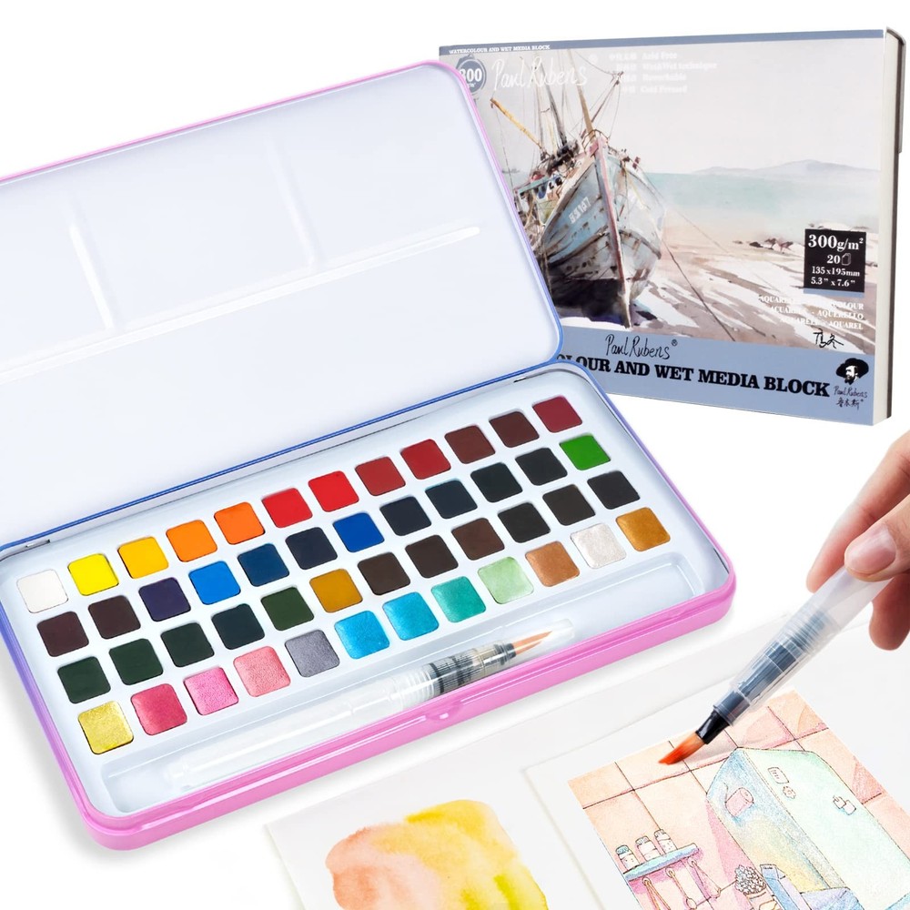 Meiliang 48 Colors Watercolor Paint Set with 36 Vibrant Colors 12 Glitter Col…