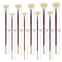 XDT#646 Fan Art Brush 9Pc #0#2#4#6#8#10#12#14#16 Hog Acrylic Oil Watercolor