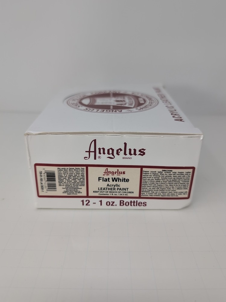 (12) 1 Oz Bottles Of Angelus Acrylic Leather Flat White Paint New
