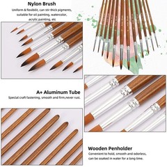 12PCS Professional Artist Paint Brush Set Wooden Nylon Brushes for Acrylic Art