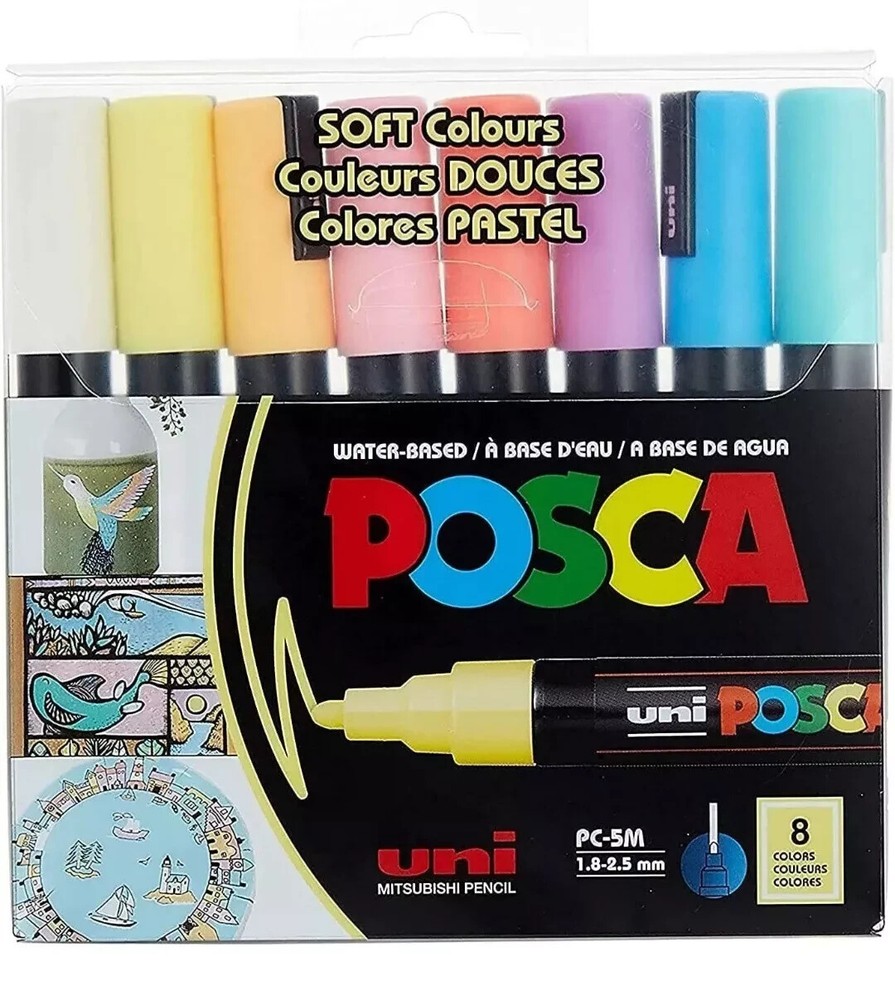 Uni-Posca Paint Marker – Soft Colors – Set of 8 – PC5M – NEW with FREE Shipping!