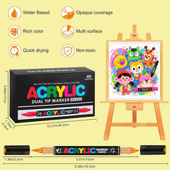 60 Colors Dual Tip Acrylic Paint Pens, 0.5-5MM Brush Tip & 1 MM Fine Tip Acrylic