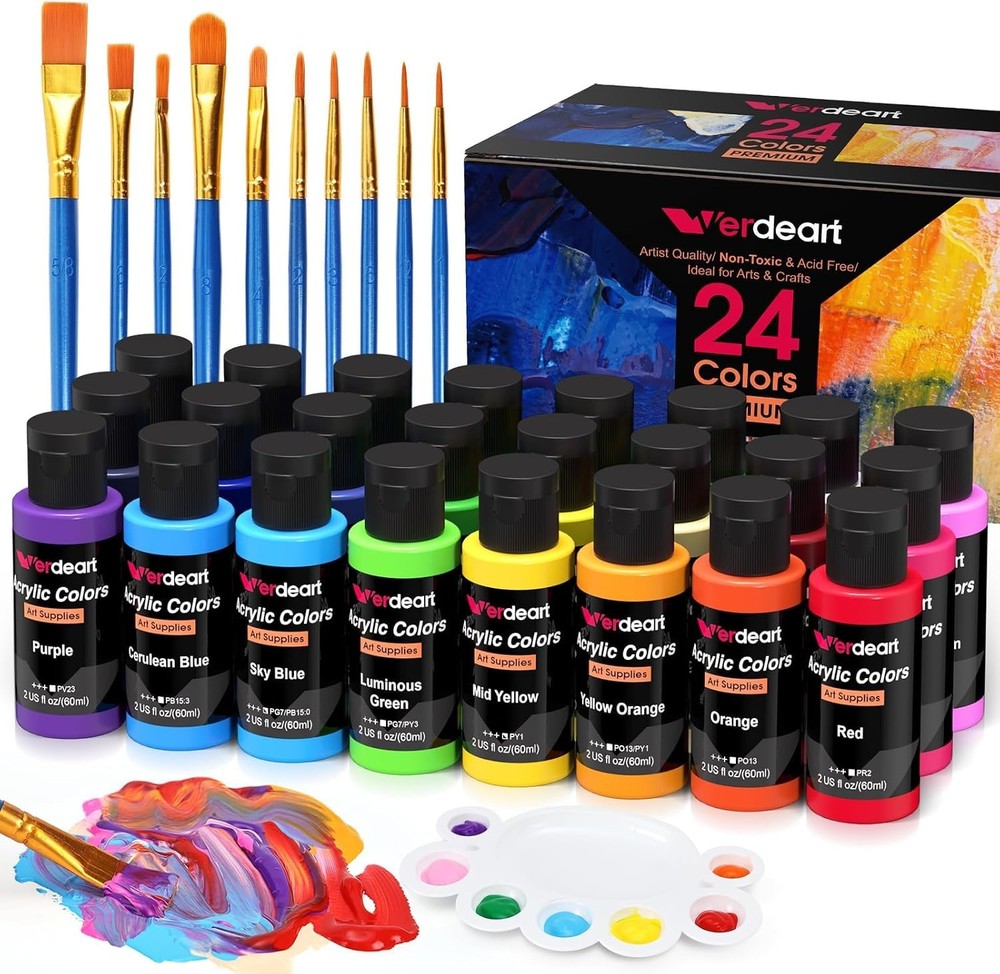 50-Color Acrylic Paint Set, 2oz w/10 Brushes for Artists & Crafts