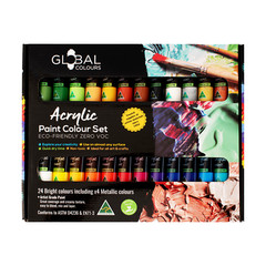 GLOBAL COLOURS Acrylic Paint Set – 24 x 36ml Tubes – Artist Quality, Waterproof